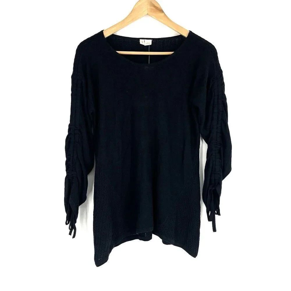 Moth Anthropologie Sweater Size Small Womens Black Ruched Sleeve Asymmetric Knit